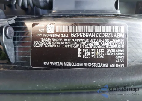 2017 BMW I3 94 Ah W/Range Extender z USA, uszkodzony, nr VIN WBY1Z8C33HV895429